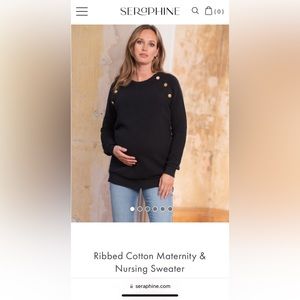 Seraphine Ribbed Cotton Maternity & Nursing Sweater Black size Small